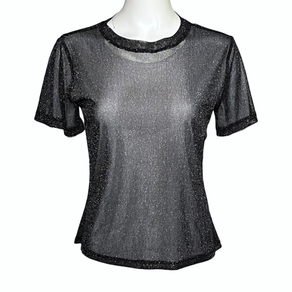Jonathan Simkhai Standard Shirt Black Silver Metallic Mesh Tee Womens Size Small - Picture 11 of 11